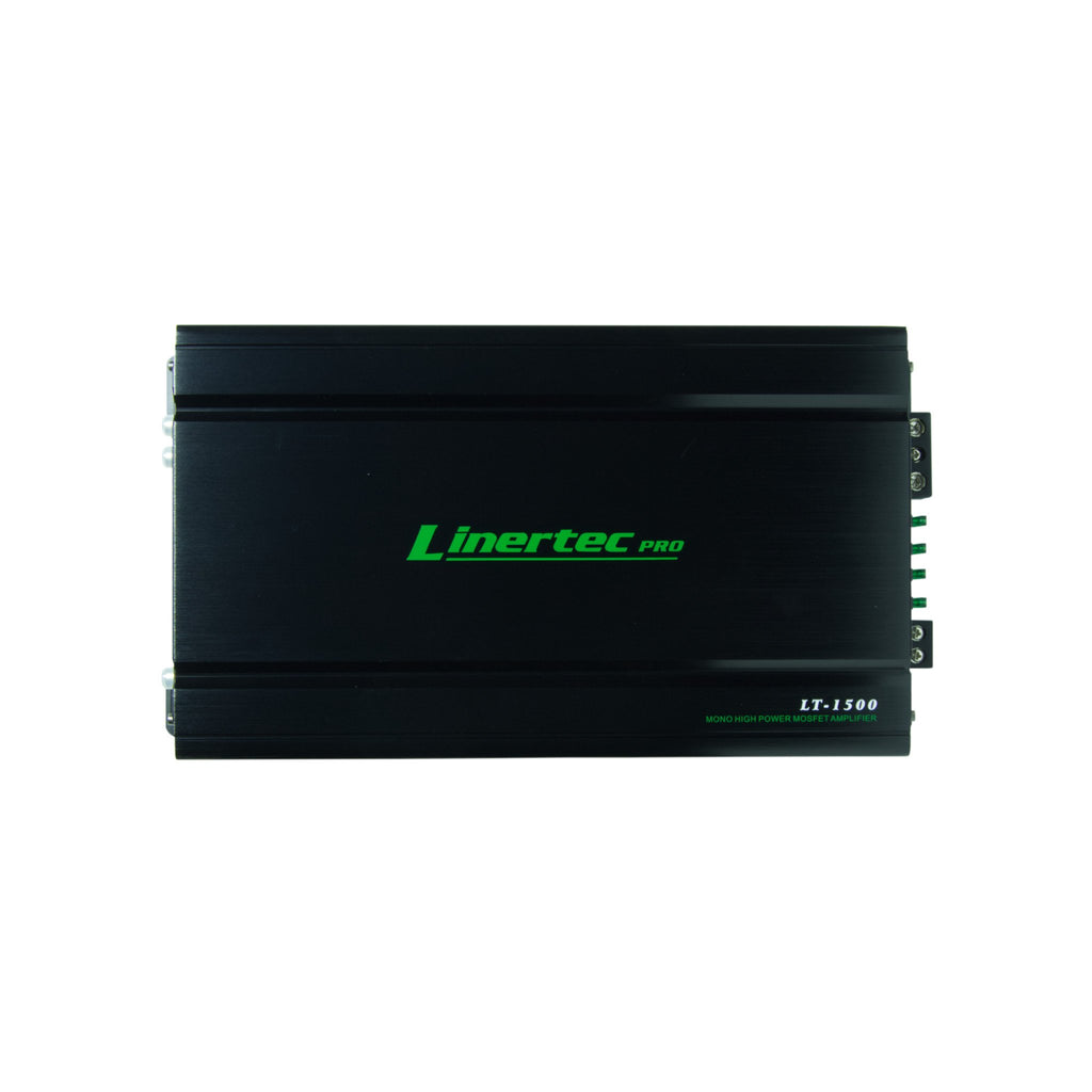 linertec lt-1500 black car audio monoblock amplifier overhead view