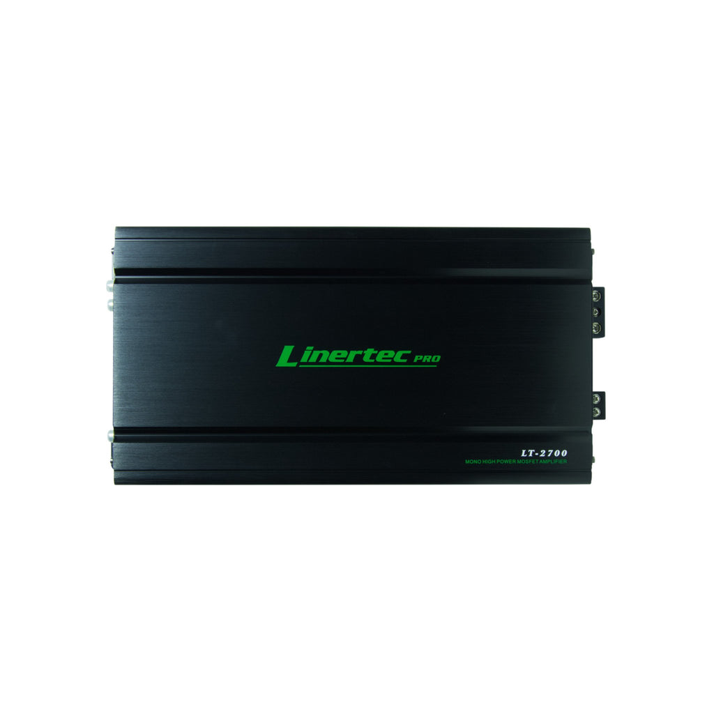linertec lt-2700 black car audio monoblock amplifier overhead view